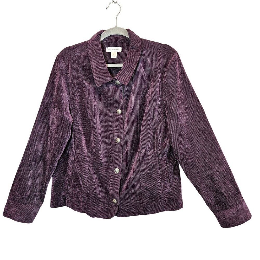 Christopher & Banks corduroy jacket Womans L Purple silver button gathers preppy